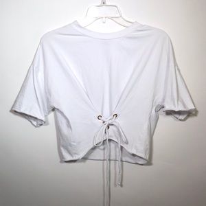 Corset Tie Detail Cropped T-Shirt
